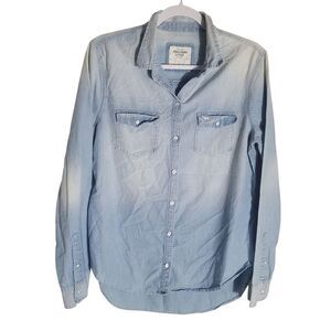 Abercrombie & Fitch Denim Button Up Shirt Women's Sz Large L Blue Ombre Western